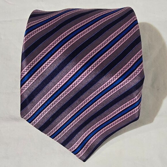 Stefano Ricci Luxury Collection Italy 100% Silk Necktie Pink Blue Striped 4"x60" - Picture 1 of 5